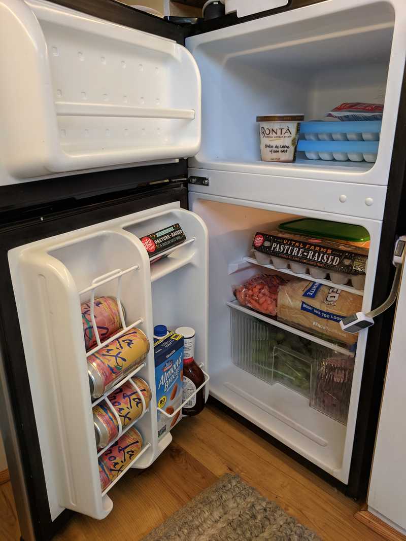 The fridge and freezer hold a surprising amount